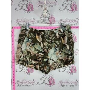 Reitmans shorts linen Olive Green Floral Drawstring Shorts